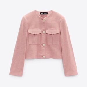 NWT Zara pink cropped tweed blazer jacket
